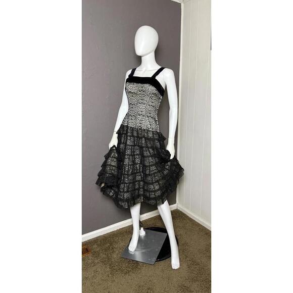 1940's Black Lace Cocktail Dress Fit + Flare from Claudia Young Wednesday Adams - Picture 1 of 10
